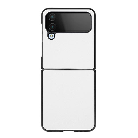 Funda Bumper Lujo Cuero y Plastico Mate Carcasa C09 para Samsung Galaxy Z Flip4 5G Blanco