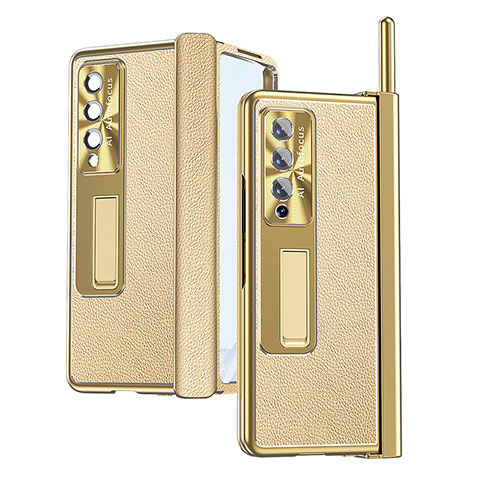 Funda Bumper Lujo Cuero y Plastico Mate Carcasa C09 para Samsung Galaxy Z Fold4 5G Oro