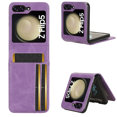 Funda Bumper Lujo Cuero y Plastico Mate Carcasa CX2 para Samsung Galaxy Z Flip5 5G Morado