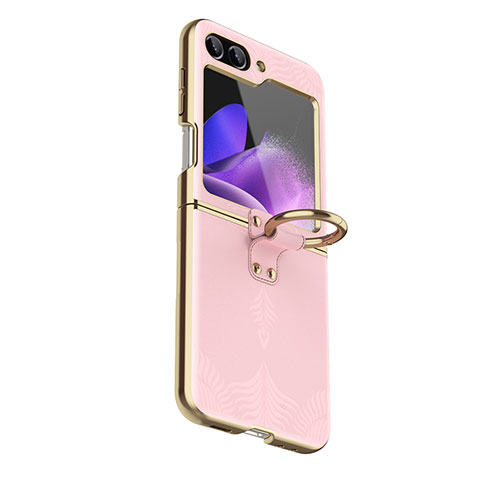 Funda Bumper Lujo Cuero y Plastico Mate Carcasa GS1 para Samsung Galaxy Z Flip5 5G Oro Rosa