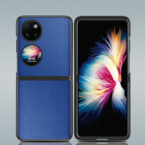 Funda Bumper Lujo Cuero y Plastico Mate Carcasa GS3 para Huawei P50 Pocket Azul