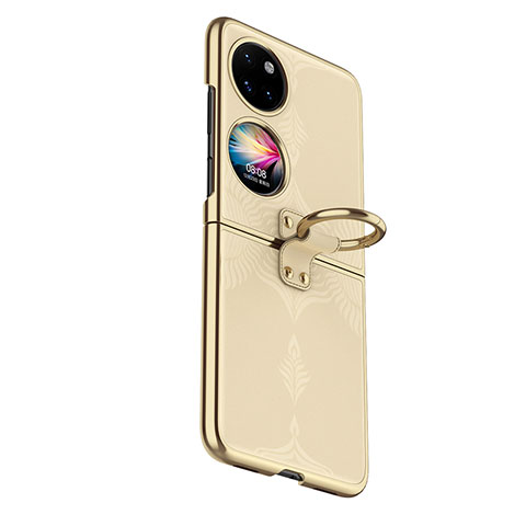 Funda Bumper Lujo Cuero y Plastico Mate Carcasa GS4 para Huawei P50 Pocket Oro