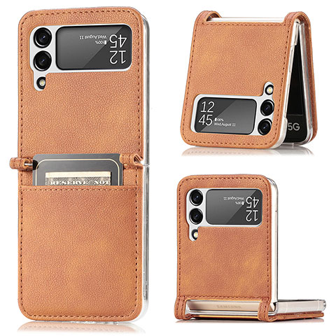 Funda Bumper Lujo Cuero y Plastico Mate Carcasa H01 para Samsung Galaxy Z Flip3 5G Marron