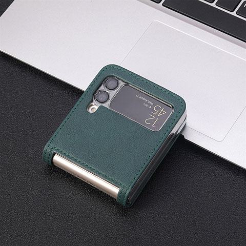 Funda Bumper Lujo Cuero y Plastico Mate Carcasa H02 para Samsung Galaxy Z Flip3 5G Verde