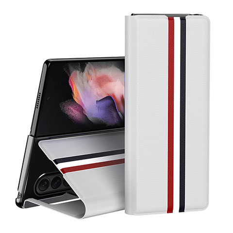 Funda Bumper Lujo Cuero y Plastico Mate Carcasa H02 para Samsung Galaxy Z Fold3 5G Blanco