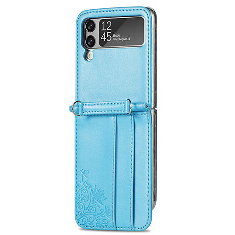 Funda Bumper Lujo Cuero y Plastico Mate Carcasa H04 para Samsung Galaxy Z Flip3 5G Azul