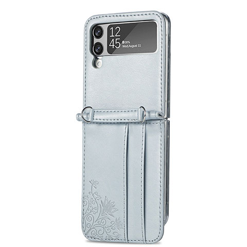 Funda Bumper Lujo Cuero y Plastico Mate Carcasa H04 para Samsung Galaxy Z Flip3 5G Gris