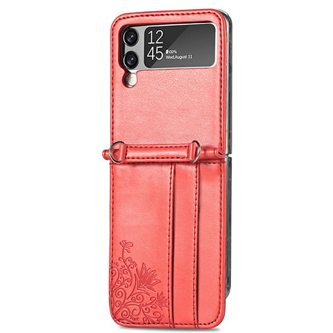 Funda Bumper Lujo Cuero y Plastico Mate Carcasa H04 para Samsung Galaxy Z Flip3 5G Rojo