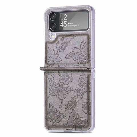 Funda Bumper Lujo Cuero y Plastico Mate Carcasa H07 para Samsung Galaxy Z Flip4 5G Gris