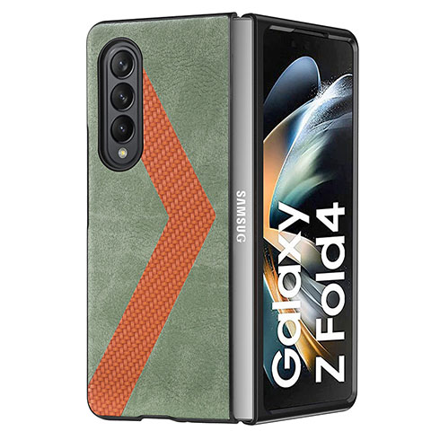 Funda Bumper Lujo Cuero y Plastico Mate Carcasa H07 para Samsung Galaxy Z Fold3 5G Verde