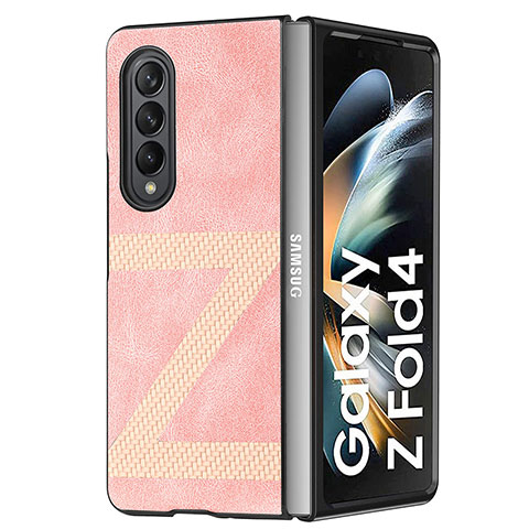 Funda Bumper Lujo Cuero y Plastico Mate Carcasa H08 para Samsung Galaxy Z Fold3 5G Oro Rosa