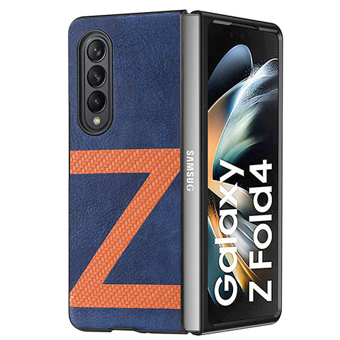 Funda Bumper Lujo Cuero y Plastico Mate Carcasa H08 para Samsung Galaxy Z Fold4 5G Azul