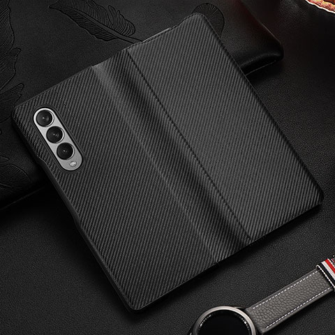 Funda Bumper Lujo Cuero y Plastico Mate Carcasa L01 para Samsung Galaxy Z Fold3 5G Negro