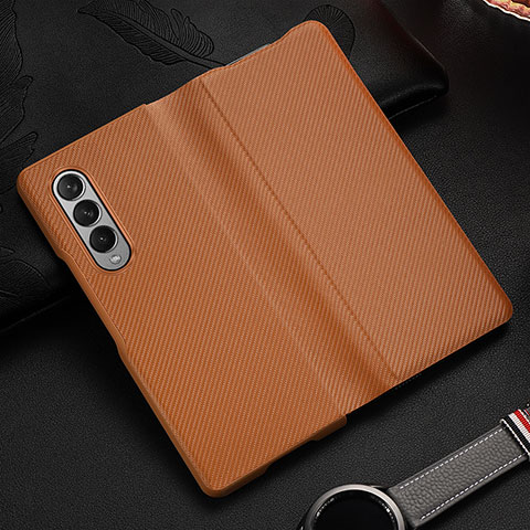 Funda Bumper Lujo Cuero y Plastico Mate Carcasa L01 para Samsung Galaxy Z Fold4 5G Marron