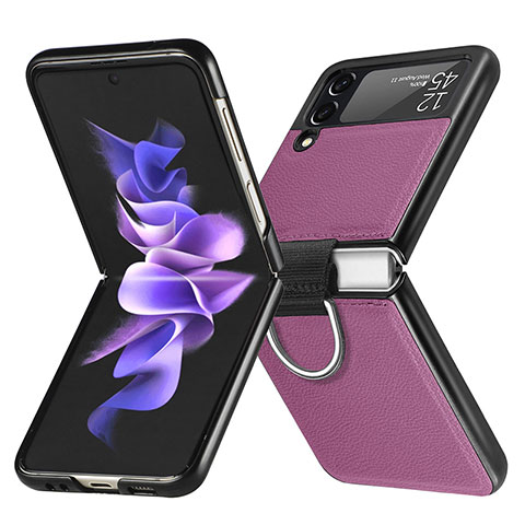 Funda Bumper Lujo Cuero y Plastico Mate Carcasa L06 para Samsung Galaxy Z Flip3 5G Morado