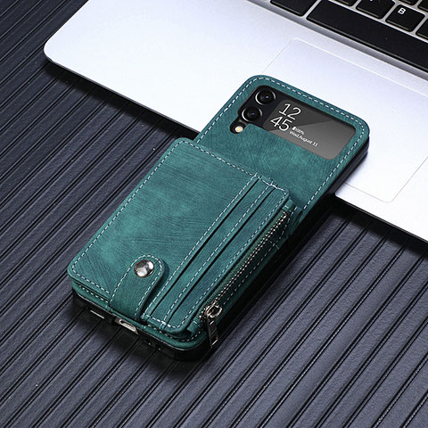 Funda Bumper Lujo Cuero y Plastico Mate Carcasa L06 para Samsung Galaxy Z Flip4 5G Verde