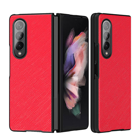 Funda Bumper Lujo Cuero y Plastico Mate Carcasa L06 para Samsung Galaxy Z Fold3 5G Rojo