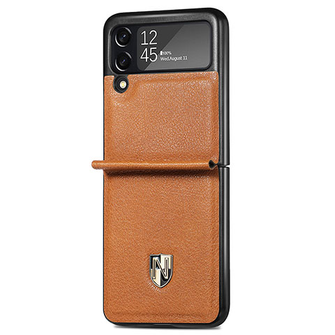 Funda Bumper Lujo Cuero y Plastico Mate Carcasa L07 para Samsung Galaxy Z Flip3 5G Marron