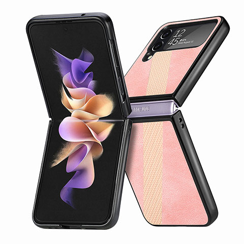 Funda Bumper Lujo Cuero y Plastico Mate Carcasa L07 para Samsung Galaxy Z Flip4 5G Oro Rosa