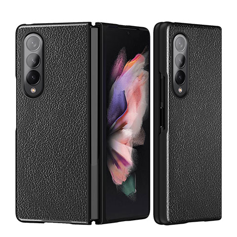 Funda Bumper Lujo Cuero y Plastico Mate Carcasa L08 para Samsung Galaxy Z Fold3 5G Negro