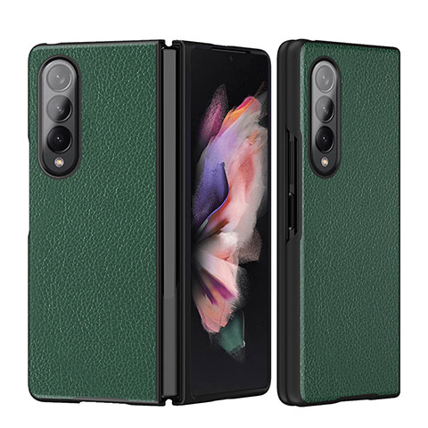 Funda Bumper Lujo Cuero y Plastico Mate Carcasa L08 para Samsung Galaxy Z Fold3 5G Verde