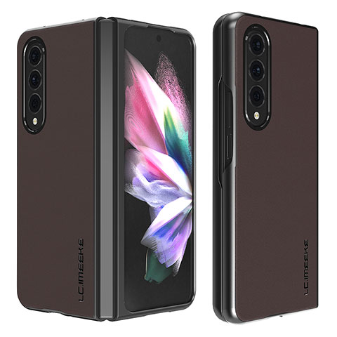 Funda Bumper Lujo Cuero y Plastico Mate Carcasa LC1 para Samsung Galaxy Z Fold4 5G Marron