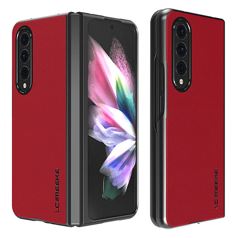 Funda Bumper Lujo Cuero y Plastico Mate Carcasa LC1 para Samsung Galaxy Z Fold4 5G Rojo