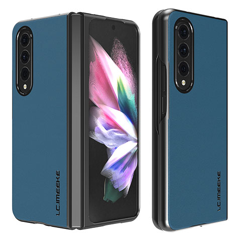 Funda Bumper Lujo Cuero y Plastico Mate Carcasa LC2 para Samsung Galaxy Z Fold4 5G Azul