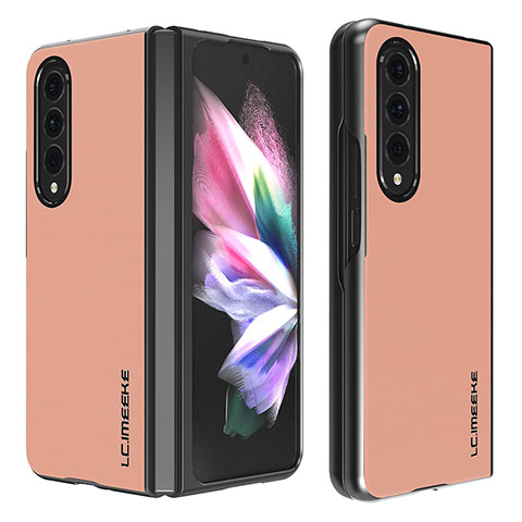 Funda Bumper Lujo Cuero y Plastico Mate Carcasa LC2 para Samsung Galaxy Z Fold4 5G Oro Rosa