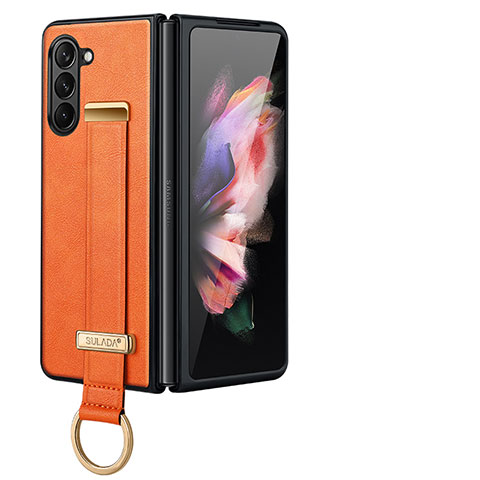 Funda Bumper Lujo Cuero y Plastico Mate Carcasa LD1 para Samsung Galaxy Z Fold5 5G Naranja