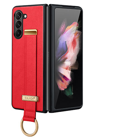 Funda Bumper Lujo Cuero y Plastico Mate Carcasa LD1 para Samsung Galaxy Z Fold5 5G Rojo