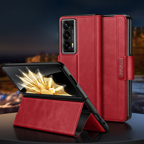 Funda Bumper Lujo Cuero y Plastico Mate Carcasa LD2 para Huawei Honor Magic V2 Ultimate 5G Rojo