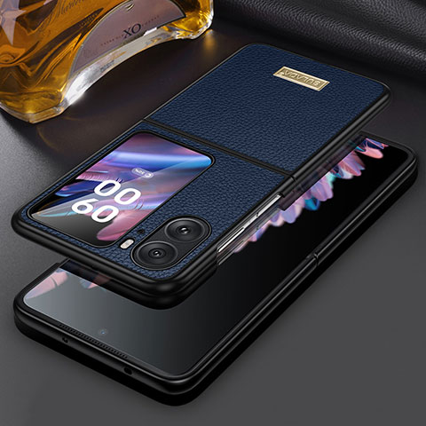 Funda Bumper Lujo Cuero y Plastico Mate Carcasa LD2 para Oppo Find N2 Flip 5G Azul