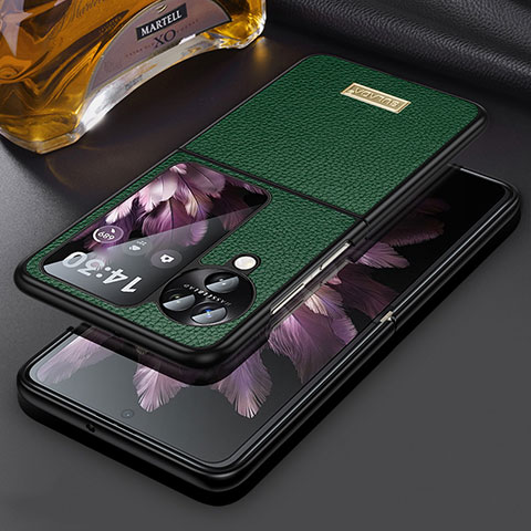 Funda Bumper Lujo Cuero y Plastico Mate Carcasa LD2 para Oppo Find N3 Flip 5G Verde