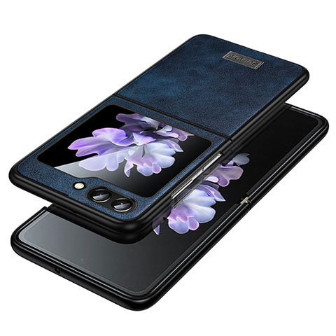 Funda Bumper Lujo Cuero y Plastico Mate Carcasa LD2 para Samsung Galaxy Z Flip5 5G Azul