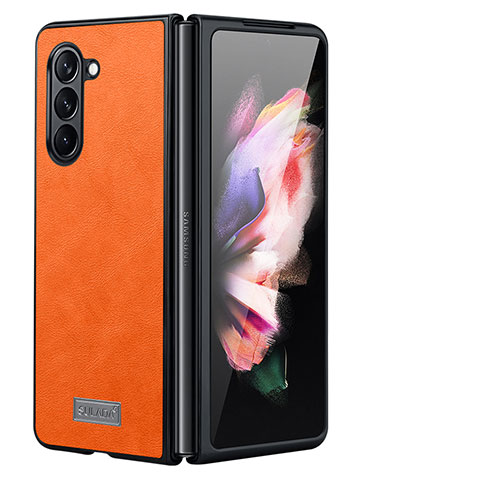 Funda Bumper Lujo Cuero y Plastico Mate Carcasa LD2 para Samsung Galaxy Z Fold5 5G Naranja