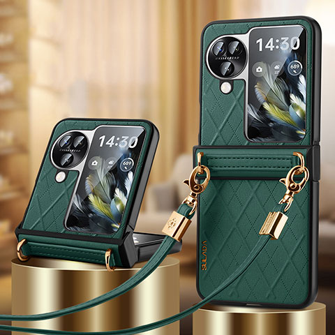 Funda Bumper Lujo Cuero y Plastico Mate Carcasa LD3 para Oppo Find N3 Flip 5G Verde