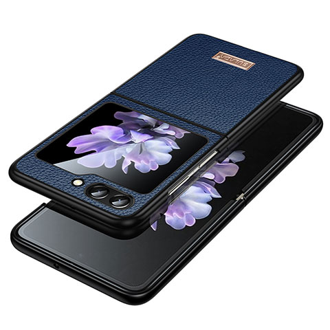 Funda Bumper Lujo Cuero y Plastico Mate Carcasa LD3 para Samsung Galaxy Z Flip5 5G Azul