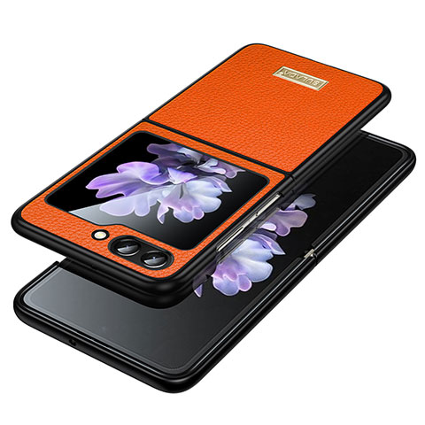 Funda Bumper Lujo Cuero y Plastico Mate Carcasa LD3 para Samsung Galaxy Z Flip5 5G Naranja