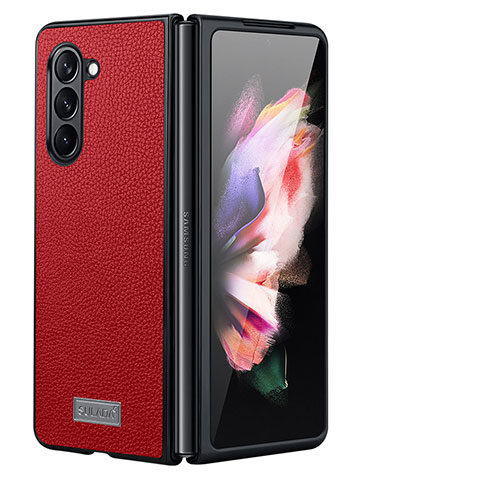 Funda Bumper Lujo Cuero y Plastico Mate Carcasa LD3 para Samsung Galaxy Z Fold5 5G Rojo