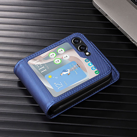 Funda Bumper Lujo Cuero y Plastico Mate Carcasa LZ1 para Samsung Galaxy Z Flip5 5G Azul