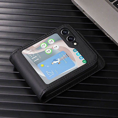 Funda Bumper Lujo Cuero y Plastico Mate Carcasa LZ1 para Samsung Galaxy Z Flip5 5G Negro