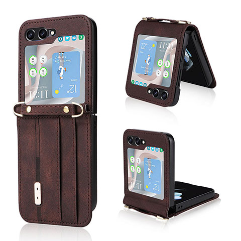 Funda Bumper Lujo Cuero y Plastico Mate Carcasa LZ2 para Samsung Galaxy Z Flip5 5G Marron