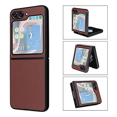 Funda Bumper Lujo Cuero y Plastico Mate Carcasa LZ3 para Samsung Galaxy Z Flip5 5G Marron