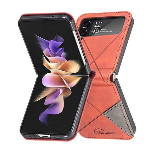 Funda Bumper Lujo Cuero y Plastico Mate Carcasa para Samsung Galaxy Z Flip4 5G Naranja