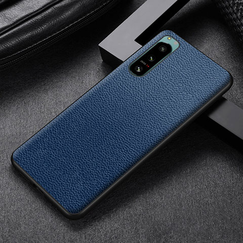 Funda Bumper Lujo Cuero y Plastico Mate Carcasa para Sony Xperia 5 II Azul