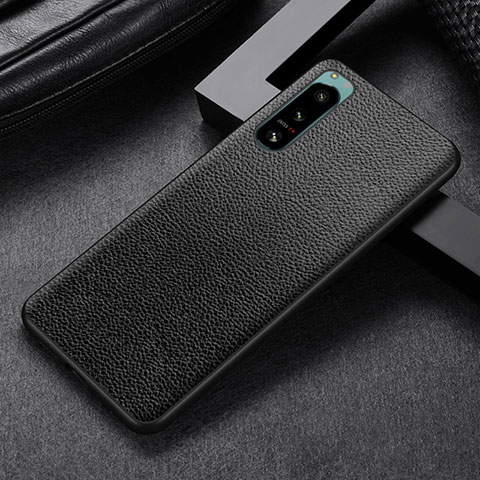 Funda Bumper Lujo Cuero y Plastico Mate Carcasa para Sony Xperia 5 III Negro