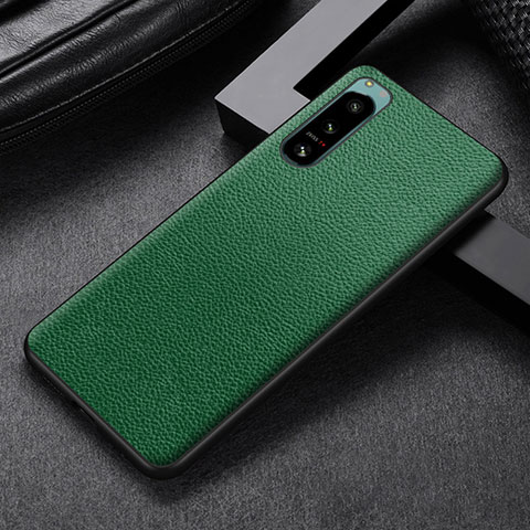 Funda Bumper Lujo Cuero y Plastico Mate Carcasa para Sony Xperia 5 III Verde