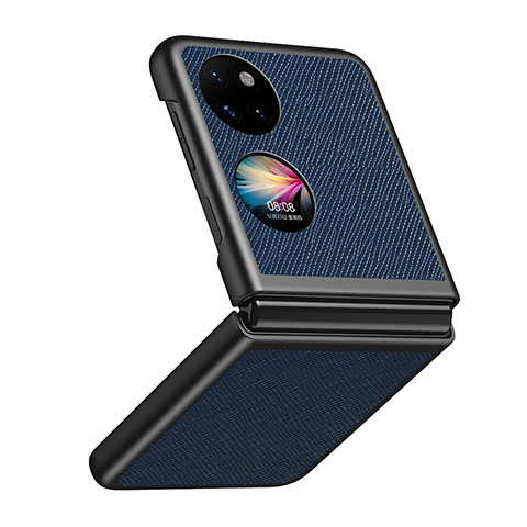 Funda Bumper Lujo Cuero y Plastico Mate Carcasa QH2 para Huawei P50 Pocket Azul