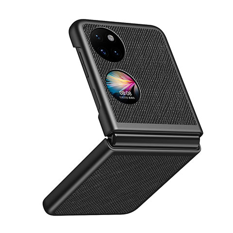 Funda Bumper Lujo Cuero y Plastico Mate Carcasa QH2 para Huawei P50 Pocket Negro